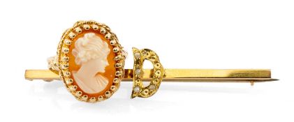 GOLD JEWELLERY comprising 10K gold cameo ring, ring size J, together with 9ct gold seed pearl 'D'