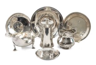 ASSORTED 20TH C. SILVER TABLEWARE, including churn-shaped pepper mill, Joseph Gloster Ltd.,