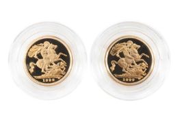 TWO ELIZABETH II GOLD HALF SOVEREIGNS, 1998 and 1999, proof, capsules, each 3.9g (2) Provenance: