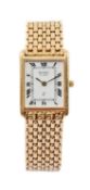 9CT GOLD RECORD DE LUXE BRACELET WATCH, c. 1996, rectangular white dial with Roman numerals and