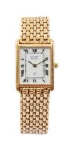 9CT GOLD RECORD DE LUXE BRACELET WATCH, c. 1996, rectangular white dial with Roman numerals and