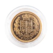 ELIZABETH II 'SHIELD BACK' GOLD HALF SOVEREIGN, 2002, uncirculated, capsule, 3.9g Provenance: