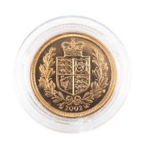 ELIZABETH II 'SHIELD BACK' GOLD HALF SOVEREIGN, 2002, uncirculated, capsule, 3.9g Provenance: