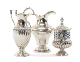 ASSORTED ANTIQUE SILVER, including Victorian milk jug with rococo engraved decoration, 15.5cms h;