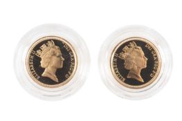 TWO ELIZABETH II GOLD HALF SOVEREIGNS, 1996 and 1997, proof, capsules, each 3.9g (2) Provenance: