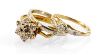 THREE GOLD RINGS comprising 18ct white gold diamond eternity ring, 18ct gold diamond illusion set
