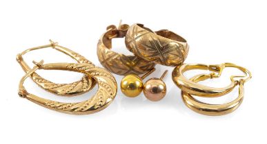 FOUR PAIRS OF 9CT GOLD EARRINGS, of various design, 6.0gms gross Provenance: deceased estate Vale of