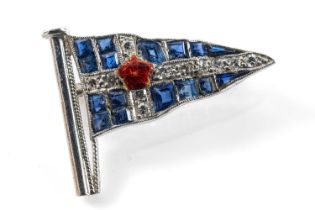 DIAMOND & SAPPHIRE ROYAL THAMES YACHT CLUB BURGEE BROOCH, 23mm wide, gross wt. 3.6gms Provenance: