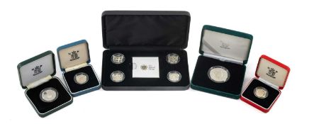 GROUP OF UK SILVER PROOF COINS, including four-coin set 2010 'UK Capital City' £1, issue limit 7500;