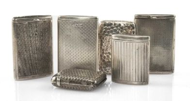SIX EARLY 20TH C. SILVER VESTA CASES, various dates, four with engine turned decoration and oval