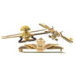 MILITARY INTEREST comprising 15ct gold and enamel The Lancashire Fusiliers bar brooch, 9ct gold