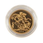 ELIZABETH II GOLD SOVEREIGN, 2016, uncirculated, capsule, 7.9g Provenance: private collection