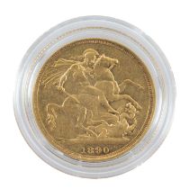 VICTORIAN GOLD JUBILEE HEAD SOVEREIGN, 1890, capsule, 7.9g Provenance: private collection Cardiff