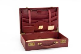 THREE VINTAGE LEATHER CASES, comprising stylish Edwardian scarlet morocco leather writing case