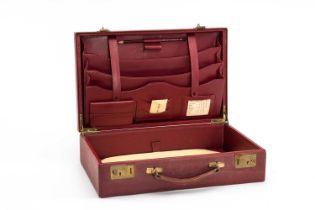 THREE VINTAGE LEATHER CASES, comprising stylish Edwardian scarlet morocco leather writing case