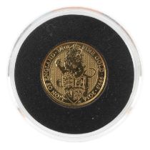 UK QUARTER OUNCE 'QUEEN'S BEASTS' GOLD 25 POUNDS, 2016, uncirculated, Harrington & Byrne COA,