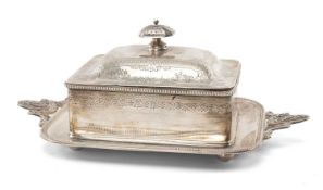 VICTORIAN SILVER NEOCLASSICAL BUTTER DISH, Mssrs. Bateman, London 1875, with engraved foliate and