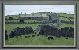 ‡ SIR KYFFIN WILLIAMS RA large oil on canvas - Eryri (Snowdonia) landscape with upland farm, dry-