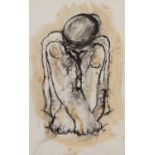‡ SUE ROBERTS monoprint with wash - entitled verso 'Sitting Woman I', signed with initials, 49 x
