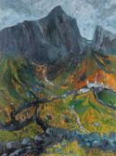 ‡ GWILYM PRICHARD mixed media - entitled verso, 'Llanberis Pass' on Martin Tinney Gallery label,