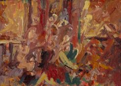 ‡ JOHN UZZELL EDWARDS oil on canvas - entitled verso, 'Carnival Group II' signed verso, 25 x 35cms