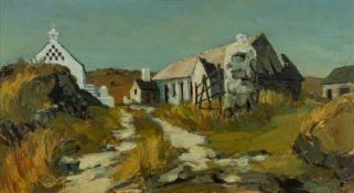 ‡ AUDREY HIND oil on board - 'Anglesey Farmhouse and Outbuildings', signed, 48.5 x 89cms Provenance: