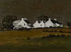 ‡ WILF ROBERTS oil on board - entitled verso, 'Tai yng Ngharmel' / 'Houses at Carmel', signed and