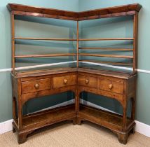 RARE PINE CORNER WELSH DRESSER probably Carmarthenshire, circa 1780-1820, on bracket feet, open