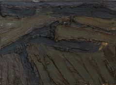 ‡ PETER PRENDERGAST oil on panel - entitled verso, 'Toffee Mountain', dated verso c.1970, 28 x 39cms