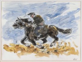 ‡ SIR KYFFIN WILLIAMS RA watercolour and pencil - Patagonian horse and rider at full gallop,