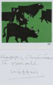 ‡ SIR KYFFIN WILLIAMS RA letterrpress print from linocut and greetings card - group of Welsh black
