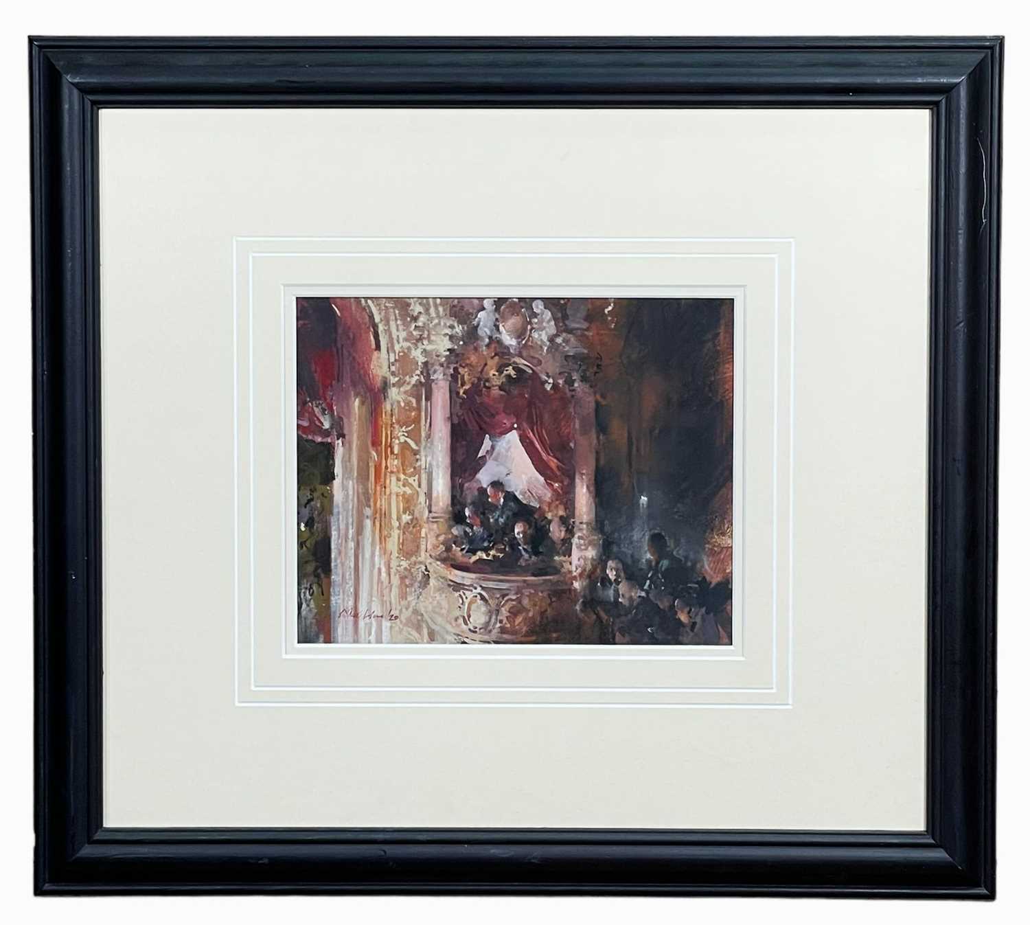 ‡ JOHN MACFARLANE gouache and crayon - entitled verso, 'The Opera Box', signed and dated '20, 20.5 x - Image 2 of 2