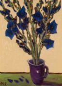 ‡ DAVID LLOYD GRIFFITH oil on board - entitled verso, 'Blue Gladiola in a Jug' signed with initials,