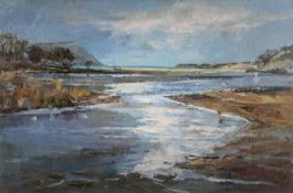 ‡ JANE CORSELLIS oil on canvas - entitled verso, 'Clouds Over the Estuary' on Albany Gallery