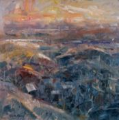‡ GARETH PARRY oil on canvas - entitled verso, 'End of a Lovely Day' on Martin Tinney Gallery label,