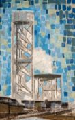 THOMAS NATHANIEL DAVIES oil on board - entitled verso, 'Water Tower, Guest Keen, Iron & Steel' on