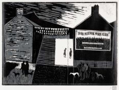 THOMAS NATHANIEL DAVIES limited edition (7/20) linocut - south Wales valley street with figures