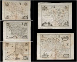 JOHANNES BLAEU collection of five uncoloured engraved maps of various Welsh counties, circa 1650,