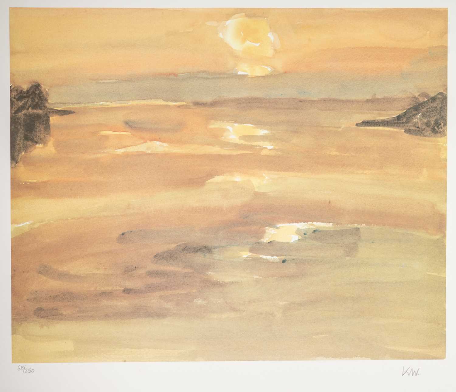 ‡ SIR KYFFIN WILLIAMS RA limited edition (68/250) print - sunset at Moel y Don on the Menai,