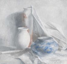 ‡ DAVID KNIGHT oil on canvas - entitled verso, 'Haze', signed, 44 x 47cms Provenance: private