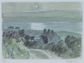 ‡ SIR KYFFIN WILLIAMS RA artist's proof print - Ynys Mon coast with sun, signed fully in pencil,