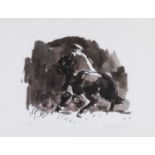 ‡ SIR KYFFIN WILLIAMS RA artist's proof monoprint - Patagonian horseman riding, signed, 37 x 48cms