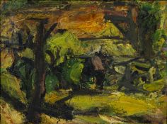 ‡ PETER PRENDERGAST oil on canvas - entitled verso, 'Billy's House, Autumn Day' on Boundary