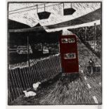 THOMAS NATHANIEL DAVIES limited edition (12/20) linocut - south Wales valley street scene with a '
