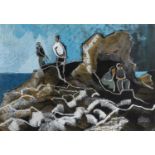 ‡ CLAUDIA WILLIAMS gouache - entitled verso 'Rocks and Visitors', signed, dated verso 1996, 20 x