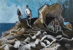 ‡ CLAUDIA WILLIAMS gouache - entitled verso 'Rocks and Visitors', signed, dated verso 1996, 20 x