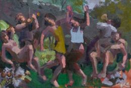 ‡ KEVIN SINNOTT oil on panel - entitled verso, 'Modern Eclogue' on Martin Tinney Gallery label,