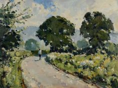 ‡ EDWIN FORREST oil on canvas - entitled verso, 'Summer Hedgerow, Gower Road, Trefriw', signed, 45 x