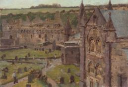 ‡ ALLAN GWYNNE-JONES oil on board - entitled verso, 'St Davids Cathedral', signed verso, 17.5 x