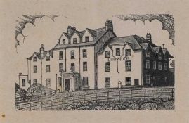 ‡ JOHN PETTS wood engraving - entitled verso on Martin Tinney Gallery label 'Lion Hotel, Criccieth',